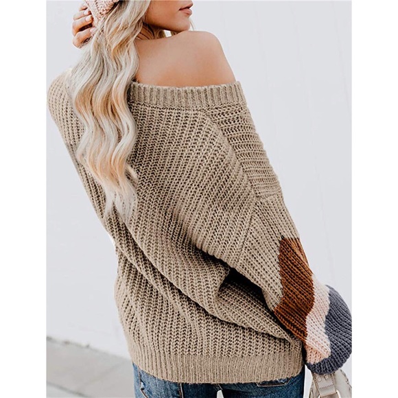 Chunky Knit Color Strip Sleeves Sweater - Picture 3 of 5